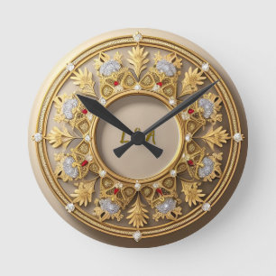 🌸 Custom Name Golden Ornate Elegant Home Style  Round Clock