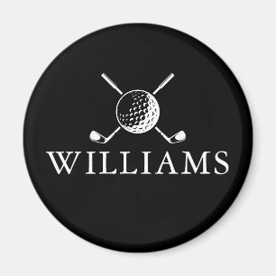 Custom Name Golf Ball And Clubs Black And White Magnet