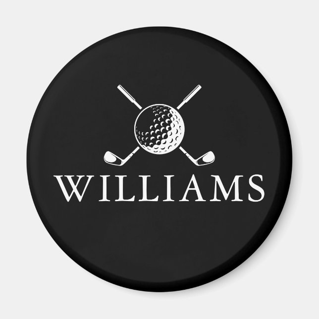 Custom Name Golf Ball And Clubs Black And White Magnet (Front)