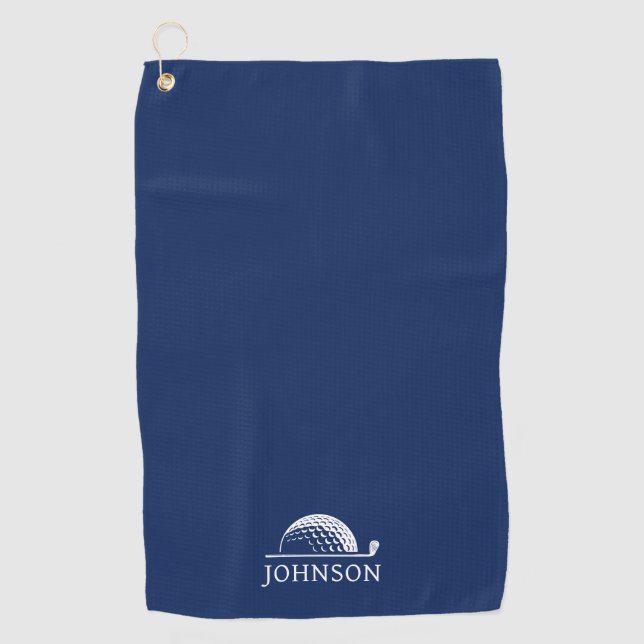 Custom Name Golf Ball Clubs Blue Golf Towel (Front)