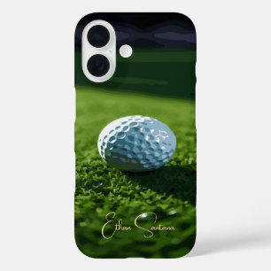 Custom Name Golf Ball on Grass iPhone 16 Case
