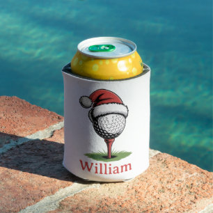 Custom Name Golf Balls Christmas Golf Santa Golfer Can Cooler