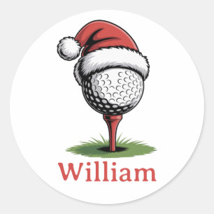 Custom Name Golf Balls Christmas Golf Santa Golfer Classic Round Sticker