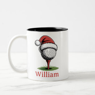 Custom Name Golf Balls Christmas Golf Santa Golfer Two-Tone Coffee Mug