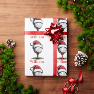 Custom Name Golf Balls Christmas Golf Santa Golfer Wrapping Paper