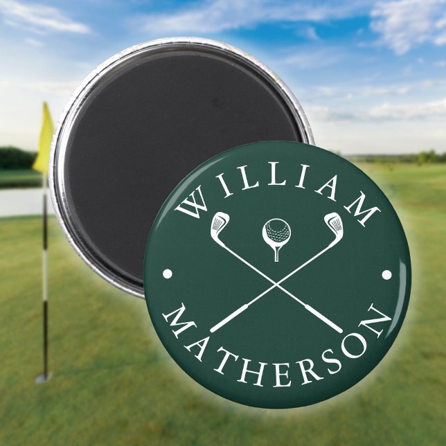 Custom Name Golf Clubs Emerald Green And White Magnet (Custom Name Golf Clubs Emerald Green And White Magnet)
