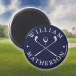 Custom Name Golf Clubs Navy Blue And White Magnet<br><div class="desc">Personalise the name to create a classic and stylish golf gift. Ideal for individuals,  golf clubs and as a company gift.
Designed by Thisisnotme©</div>