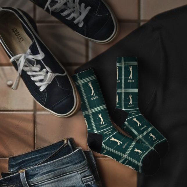 Custom Name Golf Logo Hole in One Plaid Pattern Socks (Creator Uploaded)