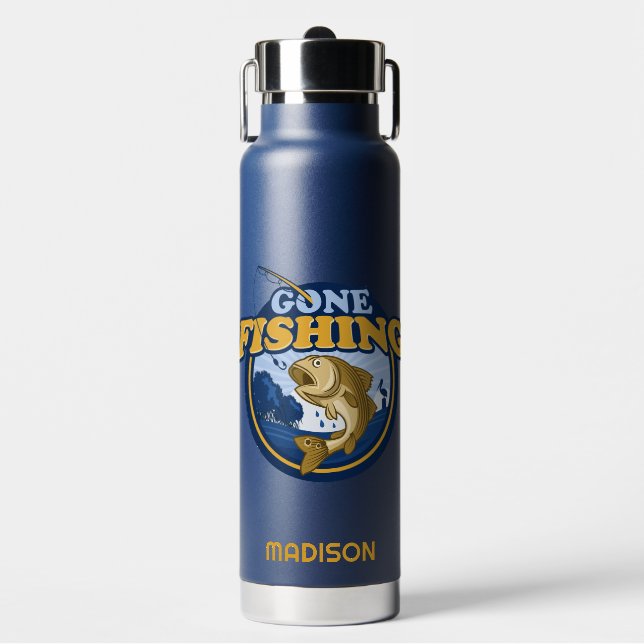 Custom name "Gone Fishing" Water Bottle (Front)