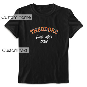 Custom Name Good Vibes Crew Orange Black Graphic T-Shirt