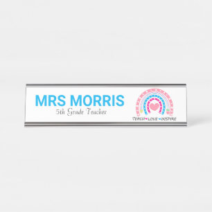 Custom Name Grade Rainbow Teach Love Inspire Desk Name Plate
