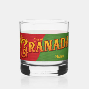 Custom Name Granada Spain Whiskey Glass