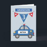 Custom Name Grandson 3rd Birthday Blue Police Car Card<br><div class="desc">Once he gets to see this card, he will definitely be thrilled. and once he opens it, he will definitely be awed by the fun greeting that this card brings to him. Oh, before we forget, you can personalise your grandsons name on the front. Send him 3rd birthday greetings with...</div>