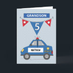 Custom Name Grandson 5th Birthday Blue Police Car Card<br><div class="desc">He will be turning five soon, your grandson is. So as early as now you should be readying everything related to that celebration, like a greeting card that you must give. WE specially made this card for good boys like him with the option of personalising his name on the front....</div>