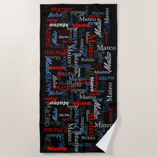 Custom name graphic text grey blue red black beach towel