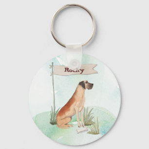 Custom Name Great Dane Pet Dog Key Ring