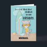 Custom Name Great Great Grandson Birthday Raccoon Card<br><div class="desc">This cool raccoon on the front of this fun card is greeting your great great grandson a happy birthday while enjoying his surfing day on the beach. This will remind your loved one that summertime is birthday time and fun time.</div>
