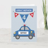 Custom Name Great Nephew 4th Birthday Blue Police