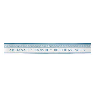 Custom name Greek meander pattern in blue Satin Ribbon