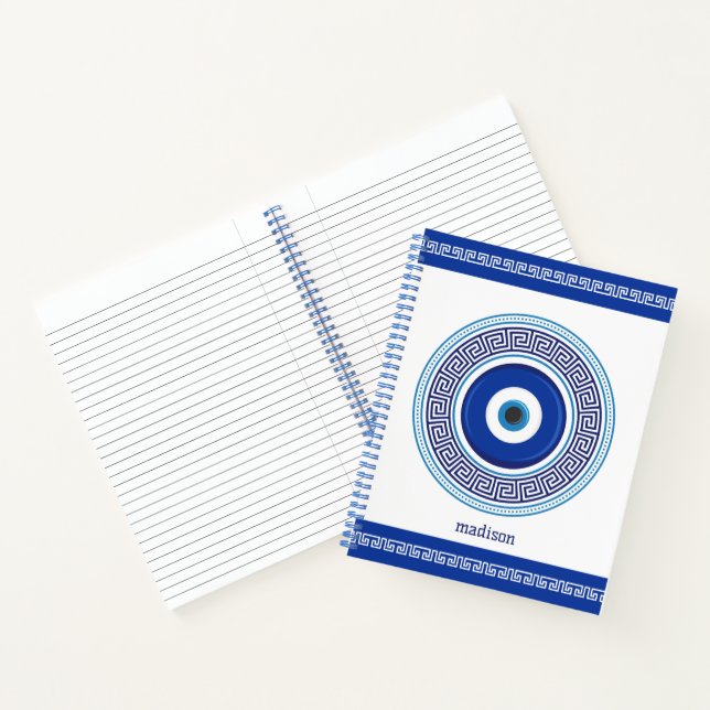 Custom Name Greek Pattern Evil Eye Nazar Notebook (Inside)