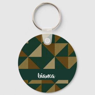 Custom name green and brown shapes key ring