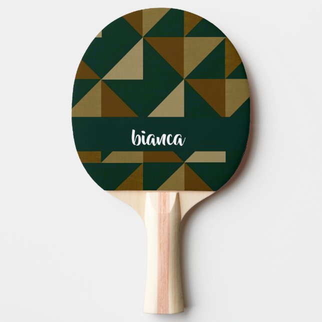 Custom name green and brown shapes ping pong paddle (Front)