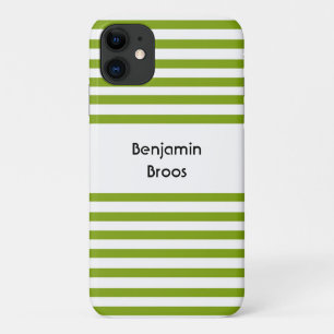 Custom name green and white stripes iPhone 11 case