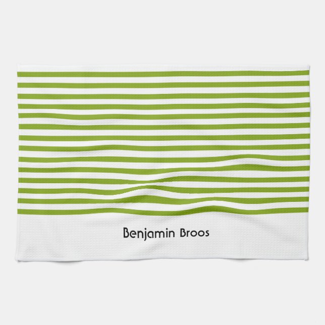 Custom name green and white stripes tea towel (Horizontal)