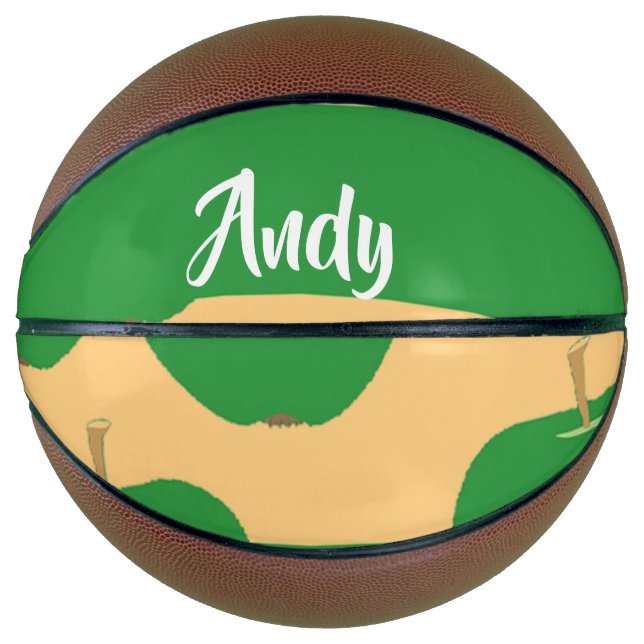 Custom name green apple on orange basketball (Front)