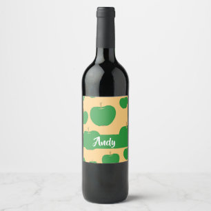 Custom name green apples on orange wine label
