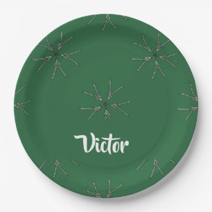 Custom name green bloom paper plate