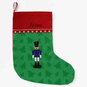 Custom name green christmas trees nutcracker small christmas stocking