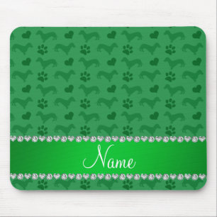 Custom name green dachshunds hearts paws mouse mat