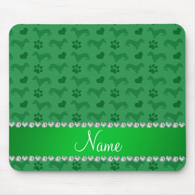 Custom name green dachshunds hearts paws mouse mat (Front)