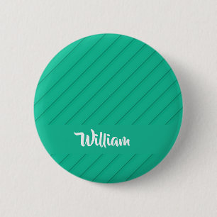 Custom name green diagonal plastic textured 6 cm round badge