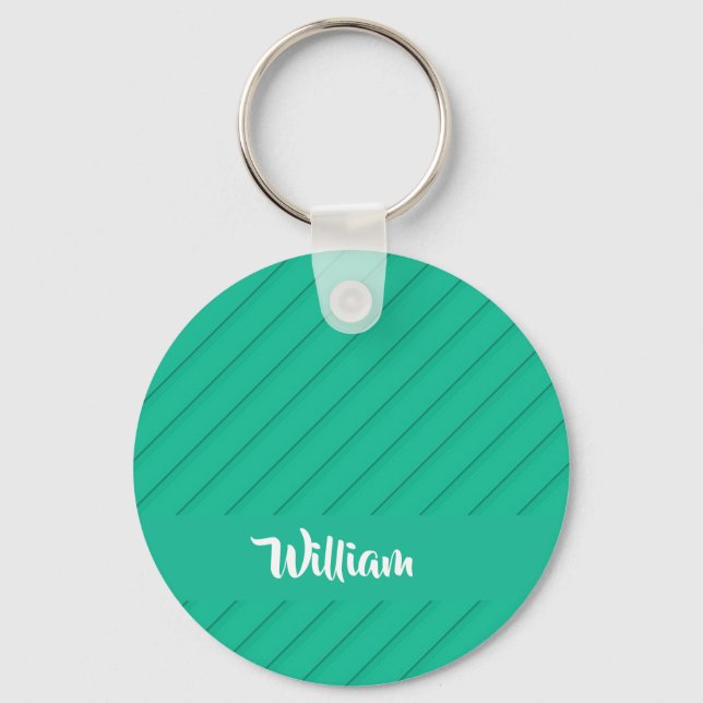 Custom name green diagonal plastic textured key ring (Front)