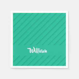Custom name green diagonal plastic textured napkin