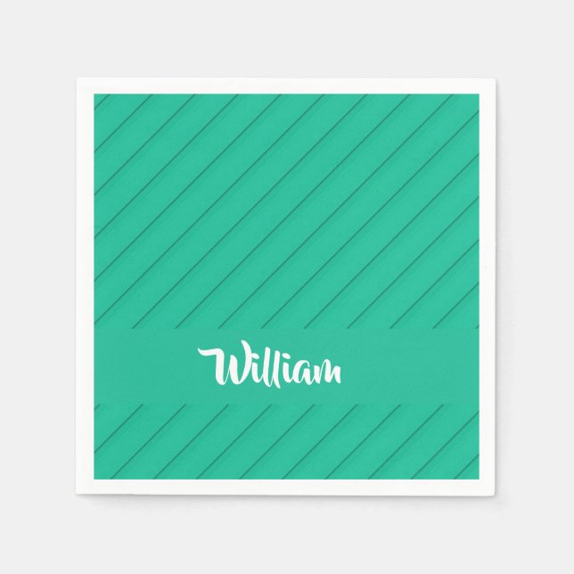 Custom name green diagonal plastic textured napkin (Front)