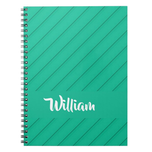 Custom name green diagonal plastic textured notebook (Front)