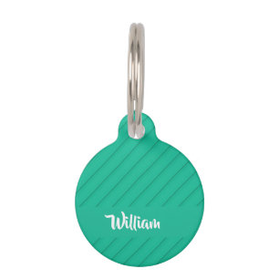 Custom name green diagonal plastic textured pet tag