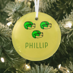 Custom name green football helmet yellow glass tree decoration