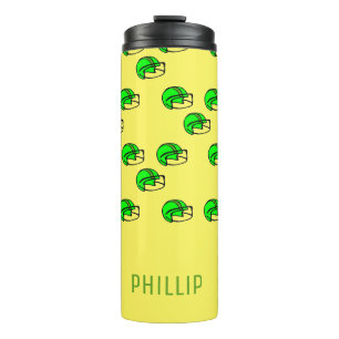 Custom name green football helmet yellow thermal tumbler