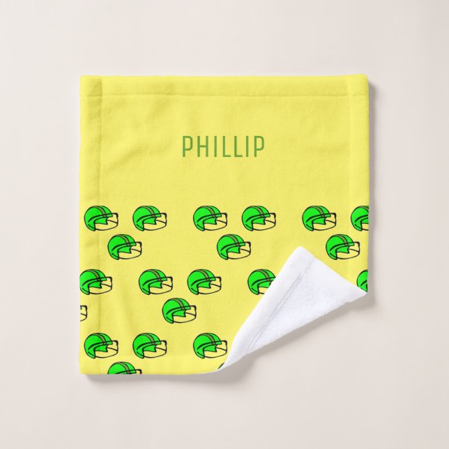 Custom name green football helmet yellow wash cloth (Wash Cloth)
