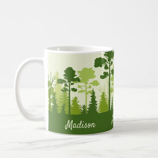 Custom name Green Forest coffee mugs (Left)