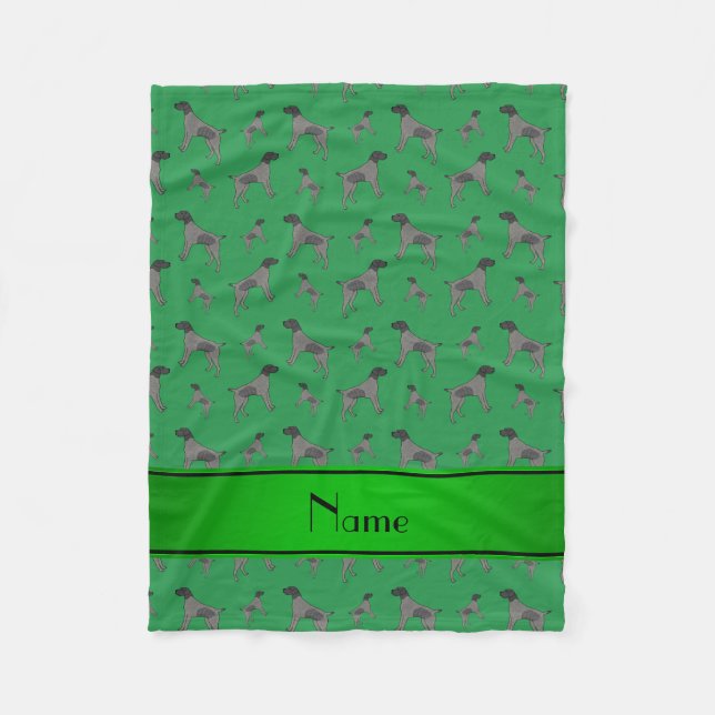 Custom name green German Wirehaired Pointer dogs Fleece Blanket (Front)