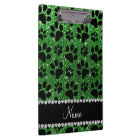 Custom name green glitter black dog paws