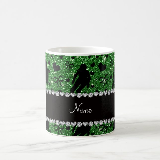Custom name green glitter roller derby coffee mug (Center)