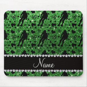 Custom name green glitter roller derby mouse mat