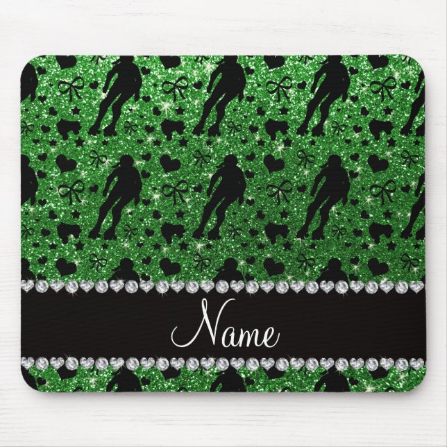 Custom name green glitter roller derby mouse mat (Front)