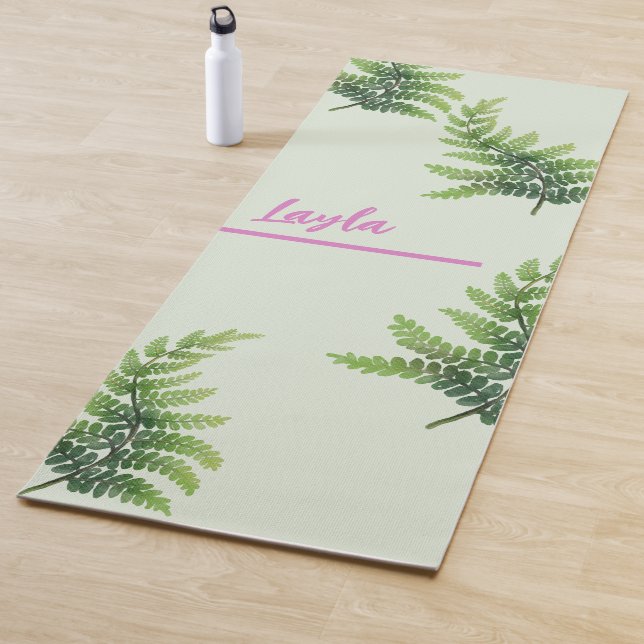 Custom Name Green Jungle Natural Leaves Yoga Mat (In Situ)